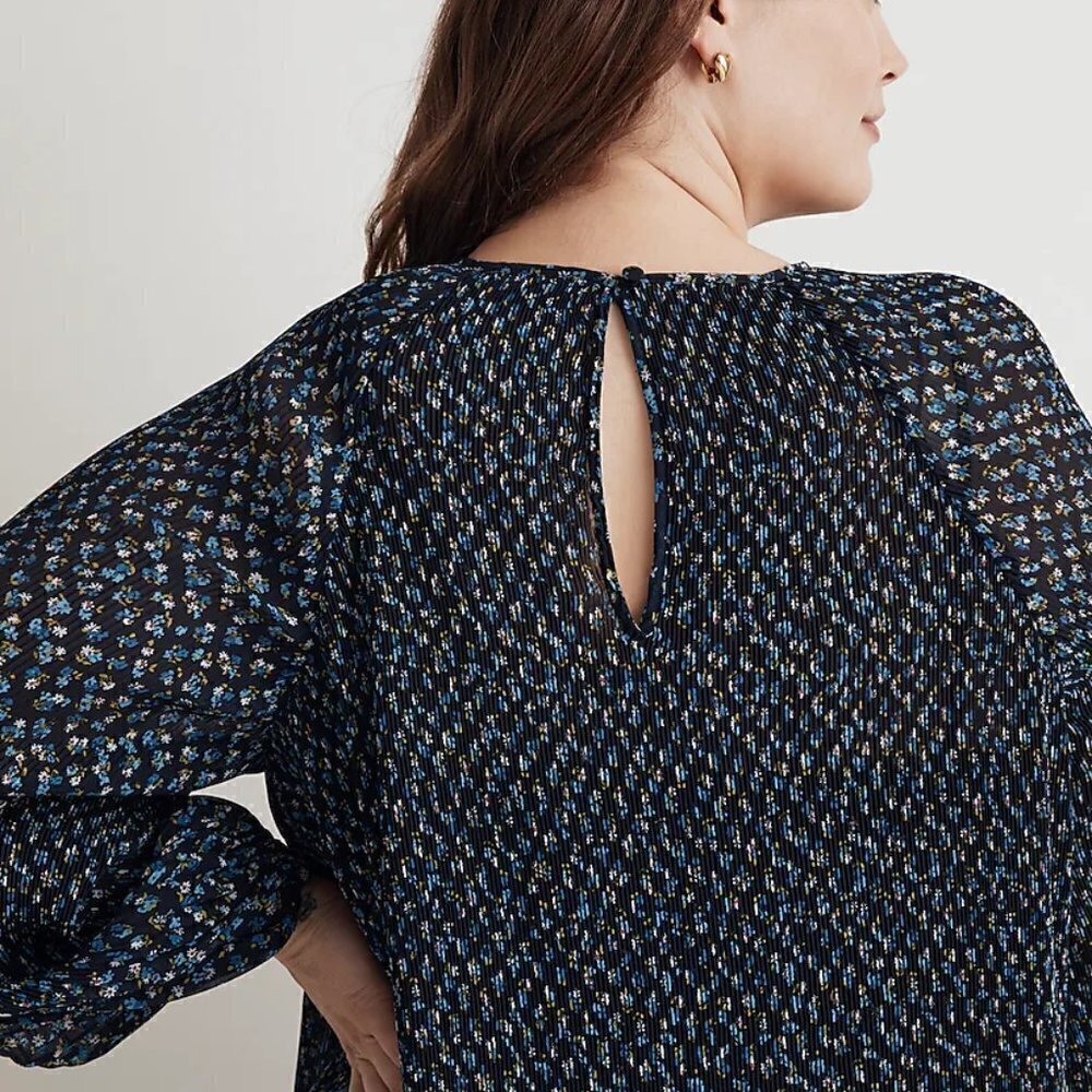 Madewell Crinkle Georgette Flared Hem Mini Dress Floral Blue Plus Size 1X NWT - Picture 2 of 13
